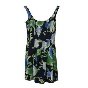 Lauren Ralph Lauren Dress 6 Navy Blue Green Floral Fit & Flare Sleeveless Lined